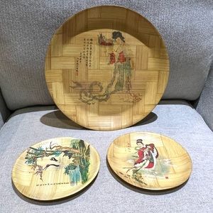 Vintage 1970’s Asian Bamboo Plates Set of 3